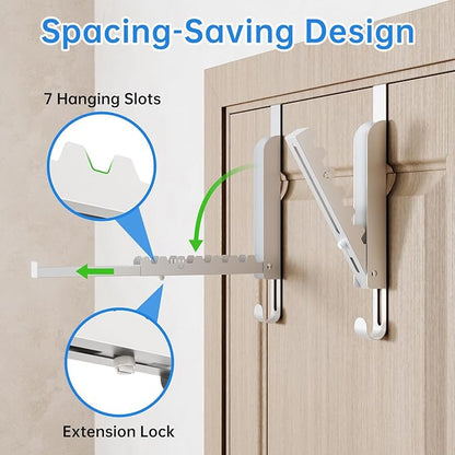 NiHome Foldable Over-The-Door Hook,Adjustable top Design,No Drill Installation Space-Saving Organizer, Portable Hanger Extra Hanging Space for Bathroom, Closet, Bedroom (White, 1PC)