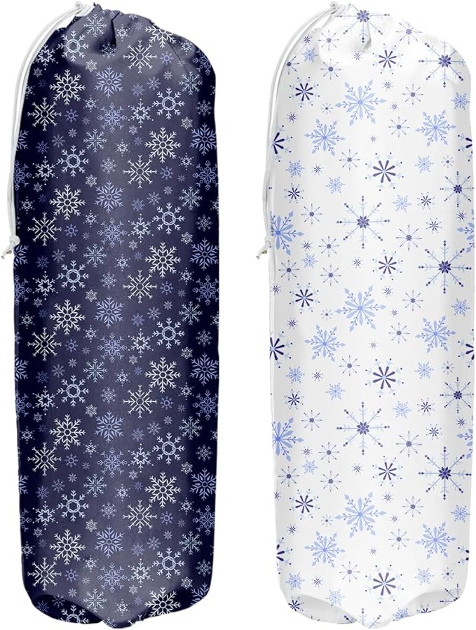 2pcs Blue Plastic Bag Holder Snowflake Grocery Bag Holder and Dispenser Organizer Garbage Shopping Trash Bags Storage for Kitchen Housewarming Gifts for Women Friends Sisters