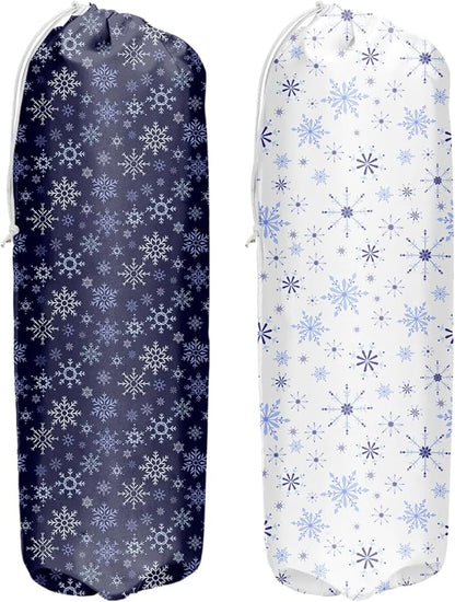 2pcs Blue Plastic Bag Holder Snowflake Grocery Bag Holder and Dispenser Organizer Garbage Shopping Trash Bags Storage for Kitchen Housewarming Gifts for Women Friends Sisters