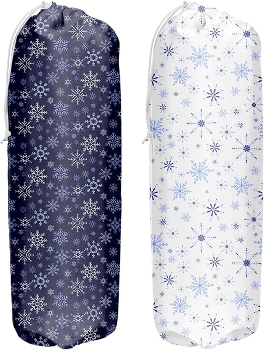 2pcs Blue Plastic Bag Holder Snowflake Grocery Bag Holder and Dispenser Organizer Garbage Shopping Trash Bags Storage for Kitchen Housewarming Gifts for Women Friends Sisters