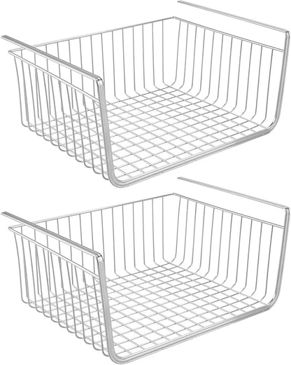 mDesign Metal Under Shelf Basket for Kitchen Storage - Wire Farmhouse Sliding Bin Basket for Pantry - Large Open Front Organizer for Food, Drinks, Snacks - Hyde Collection, 2 Pack - Chrome