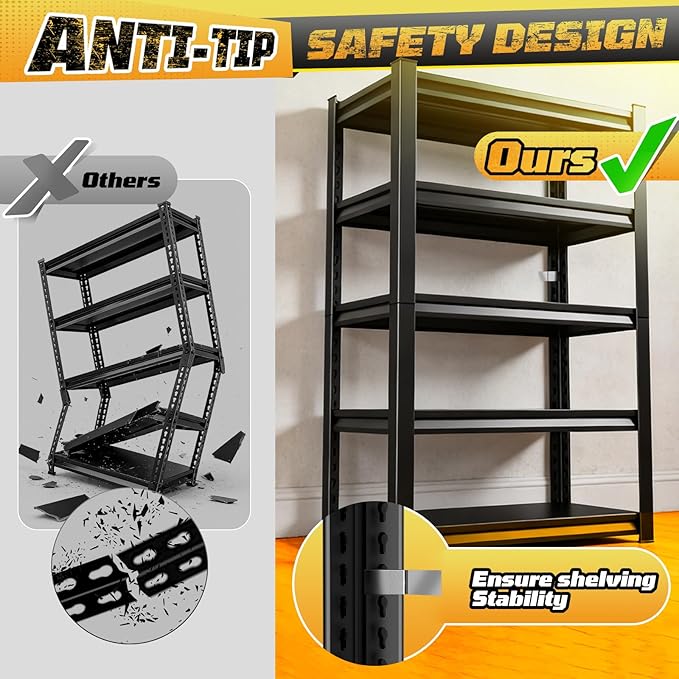 72" H Garage Storage Shelves 5-Tier,Garage Storage System Shelves Adjustable 2000LBS,Storage Shelving for Basement,Pantry,Kitchen,Warehouse,72" H x 59" W x 19.6" D
