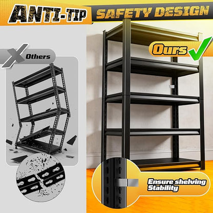 72" H Garage Storage Shelves 5-Tier,Garage Storage System Shelves Adjustable 2000LBS,Storage Shelving for Basement,Pantry,Kitchen,Warehouse,72" H x 59" W x 19.6" D