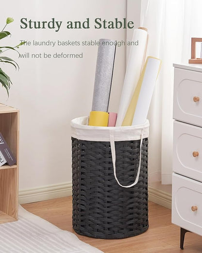 Laundry Hamper Laundry Basket Round 19.0 Gal (72 L) Handwoven Rattan Hamper, Large Wicker Laundry Hamper with Removable Laundry Bag Handles 2 Mesh Bags for Bathroom Living Room Black (No Lid)