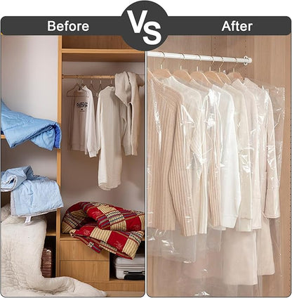 AVLA 50 Pack 71 Inch Clear Garment Bag, Extra Long Plastic Dry Cleaning Bag, Dry Cleaner Hanging Clothes Cover, Dust-proof Transparent Dress Protector Bag for Coat Suit Closet Storage Home Laundry