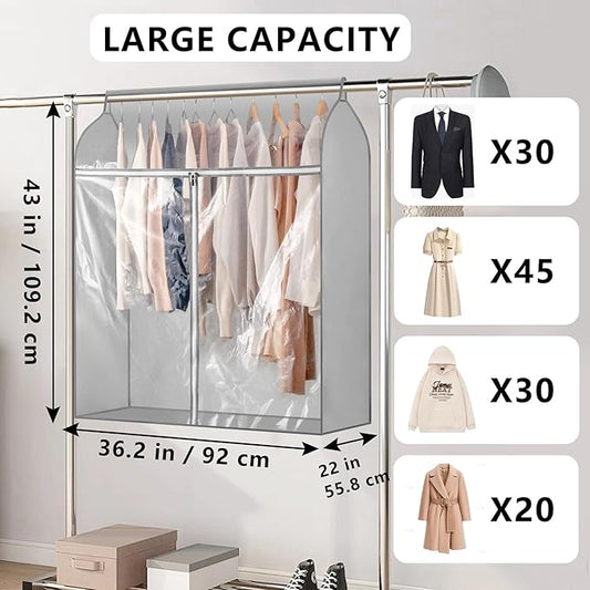 Garment Bags for Hanging Clothes Storage Closet Garment Rack Cover Dust Proof Coat Protector for Suits Jackets with Large Clear Window (Grey)