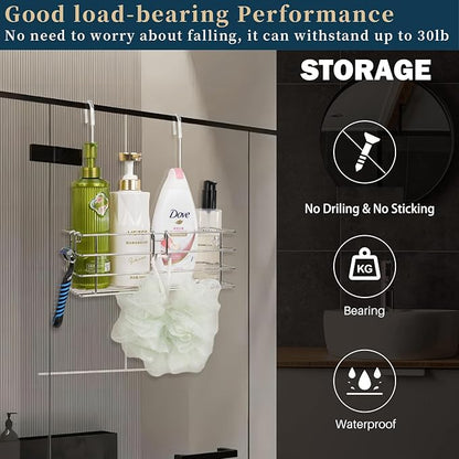 Seltomer Shower Caddy Hanging Shower Rack SUS304 Stainless Steel Hanging Shower Orangizer with Hooks Over The Door, Shampoo Basket Storage (Single-Layer)