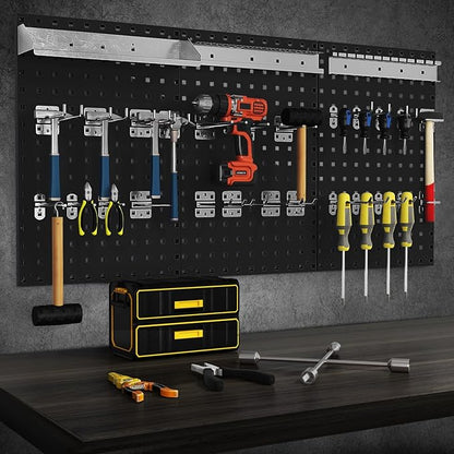 Goplus Garage Pegboard, Metal Pegboard Tool Organizer Kit with 3 Pegboards & 28 Pcs Hanging Accessories, Heavy Duty Wall Organizer Peg Board for Workshop, Tool Storage, Black