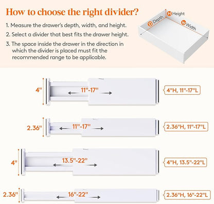 Lifewit 16 Pack Drawer Dividers 4" High, 11-17" Adjustable Drawer Organizers for Clothes, Expandable Dresser Separators in Bedroom/Bathroom/Kitchen/Fridge/Office Organization and Storage,White