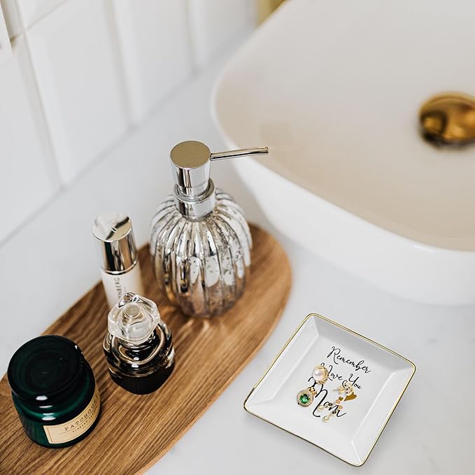 Tijeyi Mom Gifts from Sister Mothers Day Gifts Birthday Gifts for Mum Christmas Thanksgiving Gift Female Small Unique Trinket Tray Ceramic Jewelry Dish Ring Holder,Remember I Love You Mom