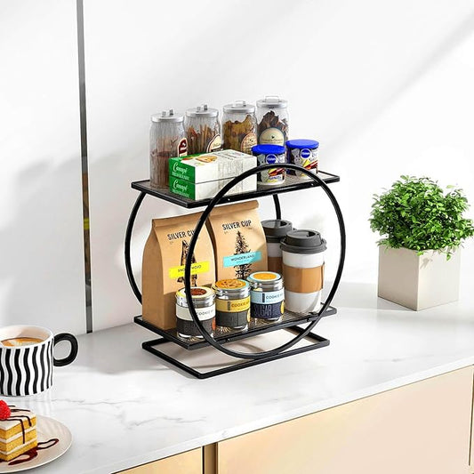 YIWANFW Perfume Organizer for Dresser, Black Bathroom Counter Organizer, 2 Tier Vanity Makeup Organizer, Bathroom Organizer and Storage for Skincare Cosmetic Perfume Display Stand for Bedroom Decor