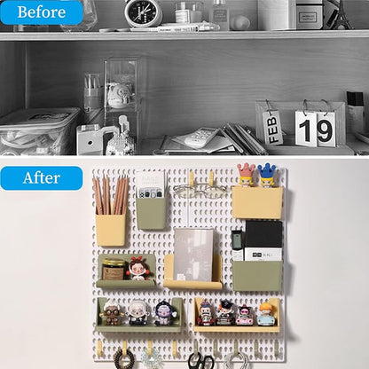 Pegboard Wall Organizer Combination Kit, Wall Organizer with 4 Pegboards and 20 Accessories Hanging, Wall Mounted Peg Board Display Panels for Home and Office - 19.5” x 9.5” (White and Black)