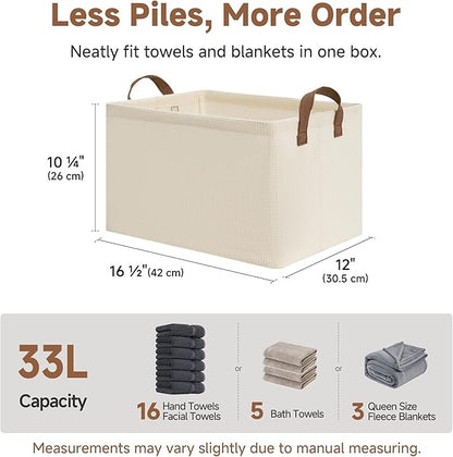 StorageWorks Storage Bins, Shelves Baskets for Organizing, Large Fabric Closet Organizers with Handles, Metal Frame, Beige（Texture）, 2-Pack