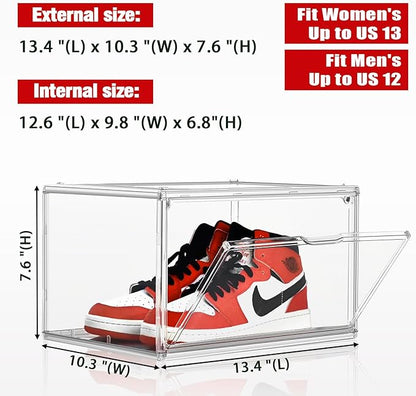 DAYOOH 10 Pack Acrylic Shoe Boxes Stackable, Size 12 Clear Shoe Display Cases Plastic Shoe Container Boxes Sneaker Storage Bins