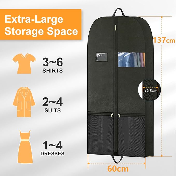Travel Garment Suit Bag for Hanging Clothes 54", Suit bags for Closet Storage with Pockets Gusseted Garment bag for Men Suits Shirts Tuxedos Dresses Coats, Suit Cover Bags With Handles and Zipper