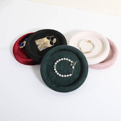 GemeShou Round Jewelry Organizer Plate, Top Microfiber Velvet Jewelry Display Tray, Empty Jewelry Showcase Tray for Necklaces, Bracelets, Rings, Earrings (Green-Small, 5.9 x 5.9 in)