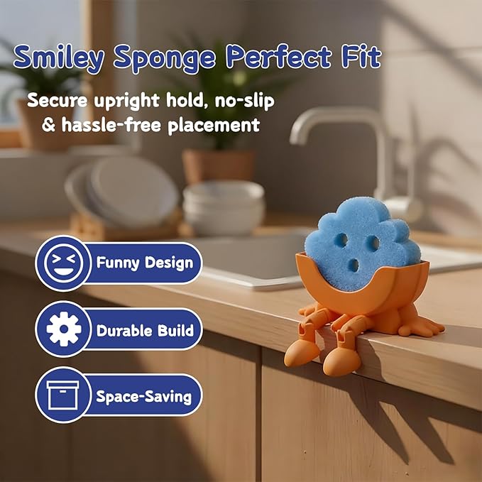3D Printed Sink Sponge Holder, Peeing Scrub Sponges Holder with Drainage, Funny Storage Stand for Cute Smiley Sponge, Kitchen Sink Organizer Storage Accessory