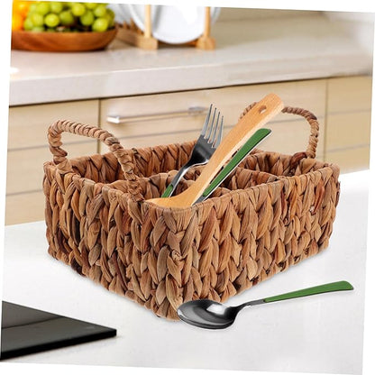 GLEAVI Hyacinth Woven Storage Basket Multifunctional Cutlery Organizer Natural Material for Kitchen Tableware and Home Sundries Decorative Woven Storage Solution
