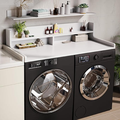 Washer Dryer Countertop, 54" x 27.55" 2-Tier Washer Dryer Topper with Edge, for Laundry Room Organization Whisper White