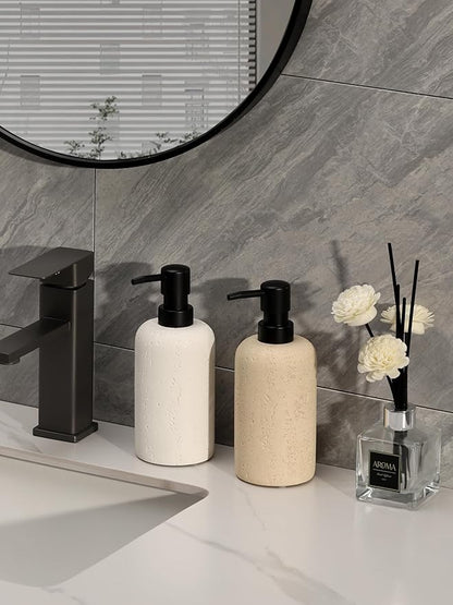 Haocoott Soap Dispensers 400mL 13.5 OZ, 2 PCS Luxurious Hand Dish Lotion Shampoo Soap Dispenser Jar, Travertine Soap Bottles Rustproof Pump for Kitchen Bathroom Countertop