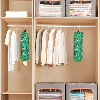 1 PC Plastic Bag Holder Wall Mount Grocery Bag Holder Shopping Bag Trash Bag Storage Organizer Dispenser for Kitchen Closet 22 x 9 Inch Small Flowers Green