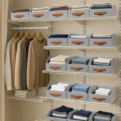 Fabric Storage Bins for Organizing - 6 Pack Large Trapezoid Collapsible Storage Bins with Front Handle, Closet Organizers and Storage for Bedroom, Home Shelves, Small Spaces, Grey