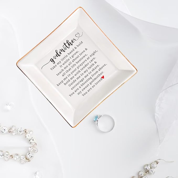 AZVAUUY Godmother Gifts, Baptism gift for Godmother, Jewelry Dish Trinket Tray, Godmom Birthday Mother's Day Christmas Gifts for Godmother, Godmother Proposal Gifts, Godmother Gifts from Godchild