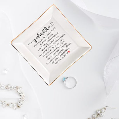 AZVAUUY Godmother Gifts, Baptism gift for Godmother, Jewelry Dish Trinket Tray, Godmom Birthday Mother's Day Christmas Gifts for Godmother, Godmother Proposal Gifts, Godmother Gifts from Godchild