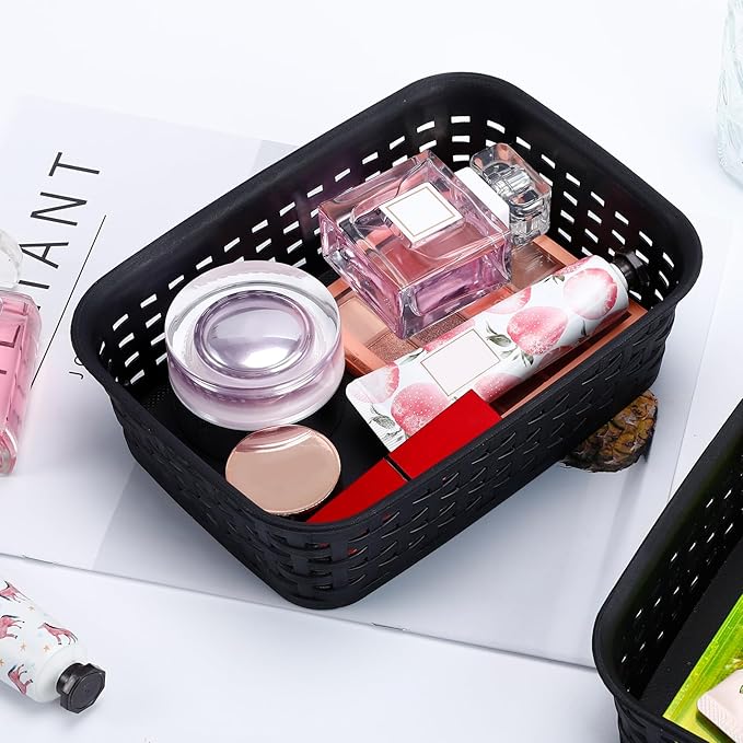 3 Pack Plastic Storage Baskets for Cabinets,Small Plastic Basket,Organizer Bins Storage Baskets for Shelves,Room,Pantries,Countertops(Black)