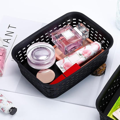 3 Pack Plastic Storage Baskets for Cabinets,Small Plastic Basket,Organizer Bins Storage Baskets for Shelves,Room,Pantries,Countertops(Black)
