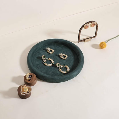 GemeShou Round Jewelry Organizer Plate, Top Microfiber Velvet Jewelry Display Tray, Empty Jewelry Showcase Tray for Necklaces, Bracelets, Rings, Earrings (Green-Medium, 7.9 x 7.9 in)
