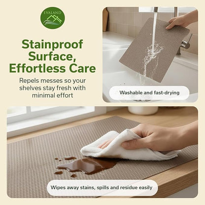 EVALAND Shelf Liners for Kitchen Cabinets Non-Adhesive 12" x 33 FT Beige Drawer Liner Non Slip, Washable Cabinet Liner, Waterproof Shelf Liners for Cabinets, Refrigerator Bathroom Pantry Cabinet Mat