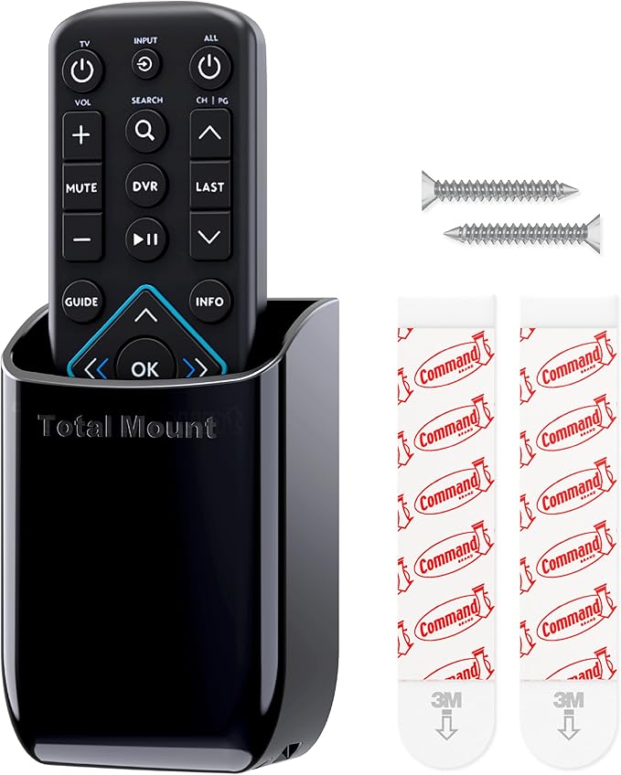 TotalMount Hole-Free Remote Control Holder – Eliminates Need to Drill Holes in Your Wall (Black, Quantity 1)