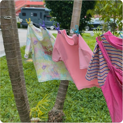 Travel Clothesline Length 9.8Ft with 12 Clothespins, Wire Rope Adjustable Length, Indoor Clothesline, Outdoor Camping Accessories