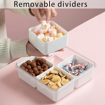 MineSign Divided Serving Tray with Lid for Veggie Charcuterie Container Portion Control Salad Keeper with 4 Removable Boxes Stackable Refrigerator Organizer Bins Food Storage Organizer Produce Saver