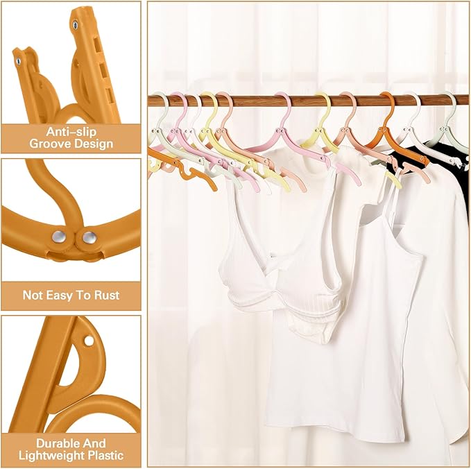 12 Pcs Travel Hangers Cruise Ship Essentials Foldable Portable Plastic Vacation Hangers Non Slip Clothes Drying Rack Travel Accessories for Dormitory School Hotel Laundry (Lively Color)