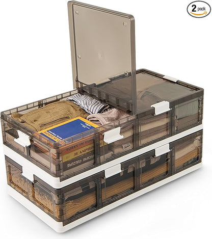 Giantex 26.5Gal Under Bed Storage Containers, 2 Pack Stackable Rolling Plastic Storage Boxes with Wheels & Lids, Clear Collapsible Storage Bins for Clothes, Shoes, Blankets