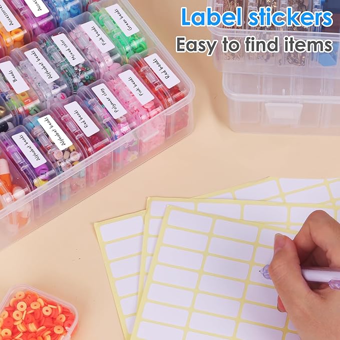 OUTUXED Bead Organizer Box, 108Pcs Small Clear Plastic Bead Storage, Mini Craft Storage Containers Boxes with Hinged Lid and Labels for Bracelets, Making DIY Jewelry Craft Nail, Screws, Seeds