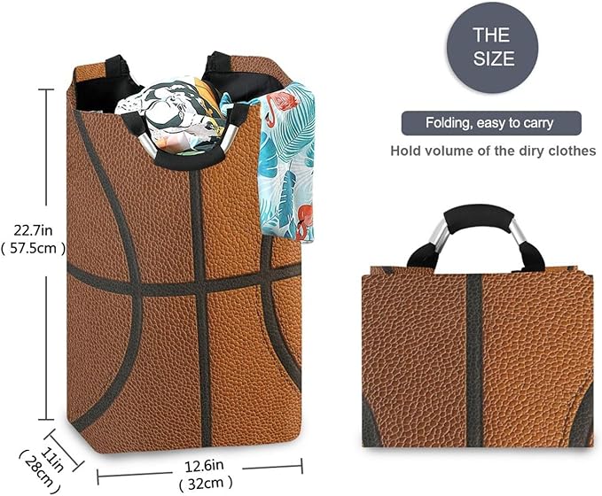 Laundry Hamper Basket Basketball Texture Brown Storage Basket Collapsible Clothes Hamper with Handle Nursery Hamper Blanket Basket for Dirty Clothes Living Room Bathroom