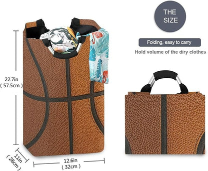 Laundry Hamper Basket Basketball Texture Brown Storage Basket Collapsible Clothes Hamper with Handle Nursery Hamper Blanket Basket for Dirty Clothes Living Room Bathroom