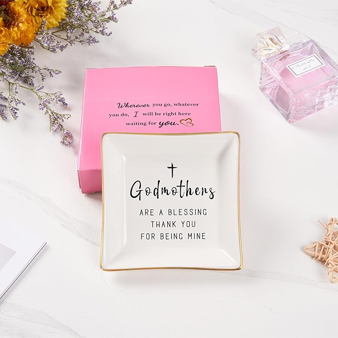 Spegiffu Godmother Gifts from Godchild, Gifts for Godmother Trinket Ring Dish - Godmothers...Thank You for Being Mine, Birthday Christmas Mother's Day Gift for Godmother