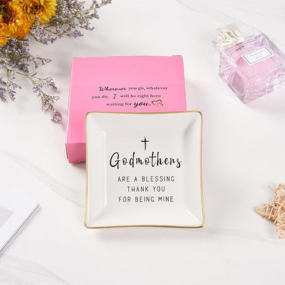 Spegiffu Godmother Gifts from Godchild, Gifts for Godmother Trinket Ring Dish - Godmothers...Thank You for Being Mine, Birthday Christmas Mother's Day Gift for Godmother