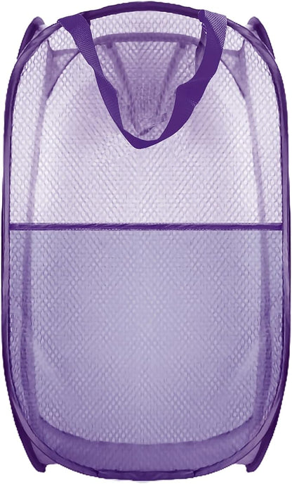Collapsible Pop Up Laundry Hamper, Extra Large Mesh Foldable Laundry Basket, 28" x 16" x 16"(Purple)