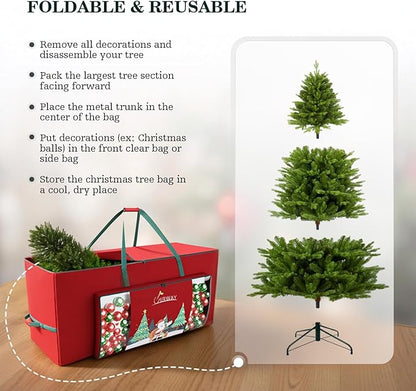 UIRWAY Christmas Tree Storage Bag- Fit for 9ft Artificial Trees, 600D Oxford Christmas Tree Bag with Transparent Pouch & Side Pocket, Extra Large Tree Bags with Sturdy Handles & Dual Zipper, Red
