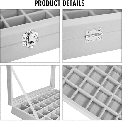 Velvet Jewelry Tray 48 Compartments Jewelry Display Organizer with Transparent Cover Rings, Earrings, Necklaces, Pendants Storage Box for Girls, Wives, Mothers, Women