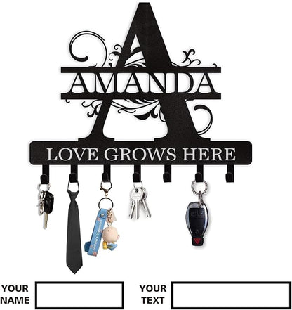 Personalized Key Holder for Wall, Custom Name Key Hooks for Wall Organizer, Customized Anniversary Housewarming Gifts Key Rack Wall Mount for Front Door Hallway Bedroom Decor