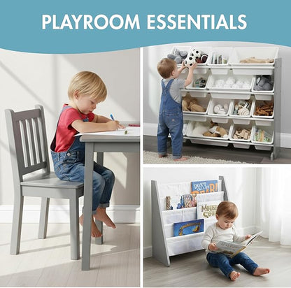 Humble Crew 4-Tier Kids Bookshelf, Grey Wood/White - Premium Book Shelf for Kids Rooms with Four Deep Pockets - Toddler Sling Book Rack with Deep Sleeves, Nursery Bookcase Organizer