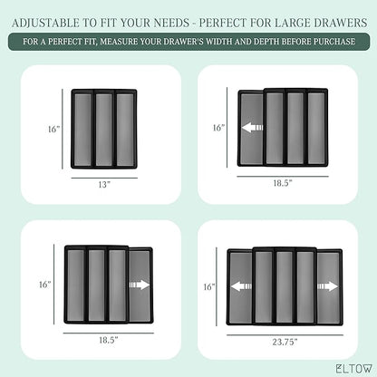 ELTOW Expandable Utensil Drawer Organizer, 5 Compartment Non-Slip & Adjustable Large Utensil Organizer for Kitchen Drawers, Kitchen Organization for Utensils, Flatware Storage Tray (Black)