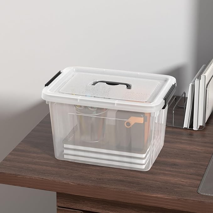 Sadstory 12 Quart Clear Latching Bin with Handle, Plastic Clear Tote Storage with Lid, 6 Packs