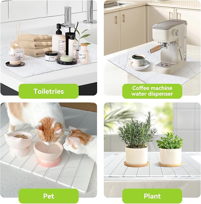 Large Stone Dish Drying Mats for Kitchen Counter - 24"(L)×16"(W) Quick Dry Collapsible Dish Drying Mat for Dishes Bottles Cups, Eco-friendly Diatomaceous Earth Absorbent Mat for Any Countertop Marble